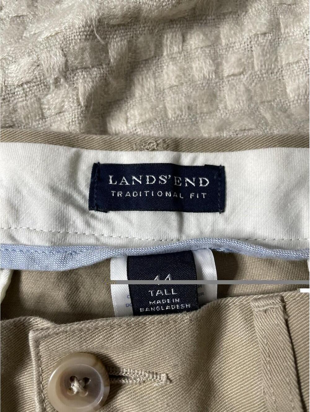 LANDS END Khaki Plain Front Traditional Fit Chino Pants Men Size 44 Tall